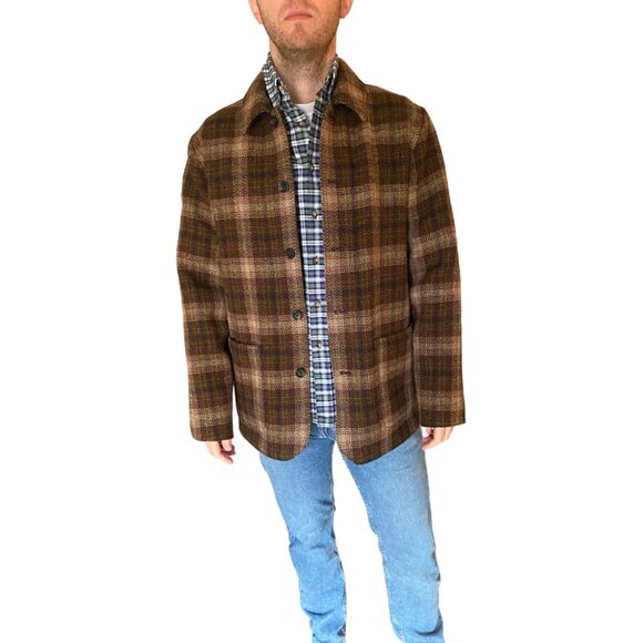 J CREWChore Coat Jacket Rust Plaid Double Faced Italian WoolSIZE M